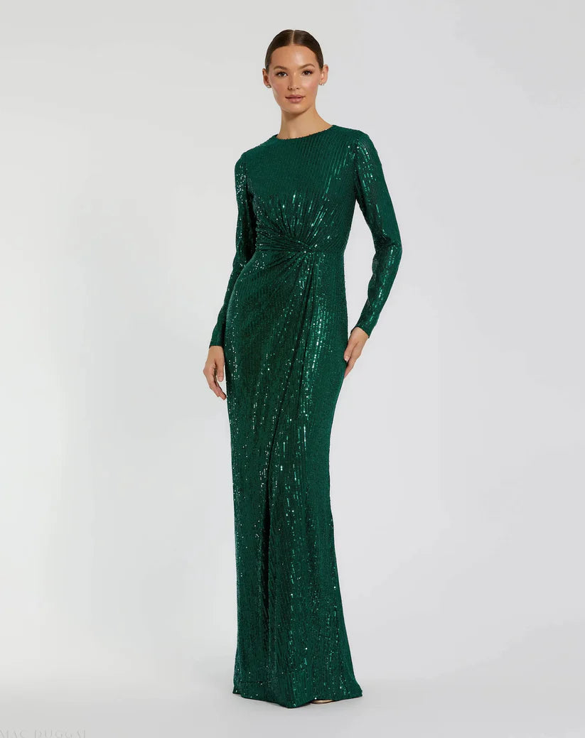 Formal Dresses Long Sleeve Side Knot Formal Dress Emerald