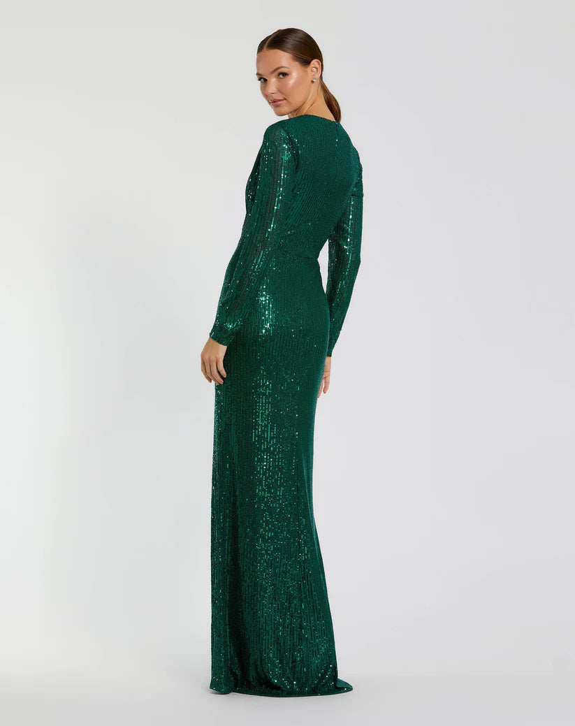 Formal Dresses Long Sleeve Side Knot Formal Dress Emerald