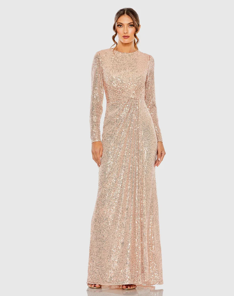 Formal Dresses Long Sleeve Side Knot Formal Dress Rose Gold