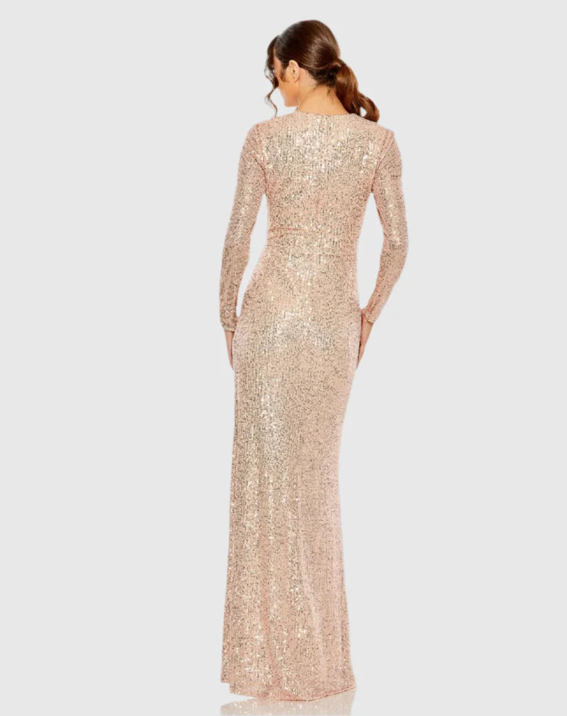 Formal Dresses Long Sleeve Side Knot Formal Dress Rose Gold