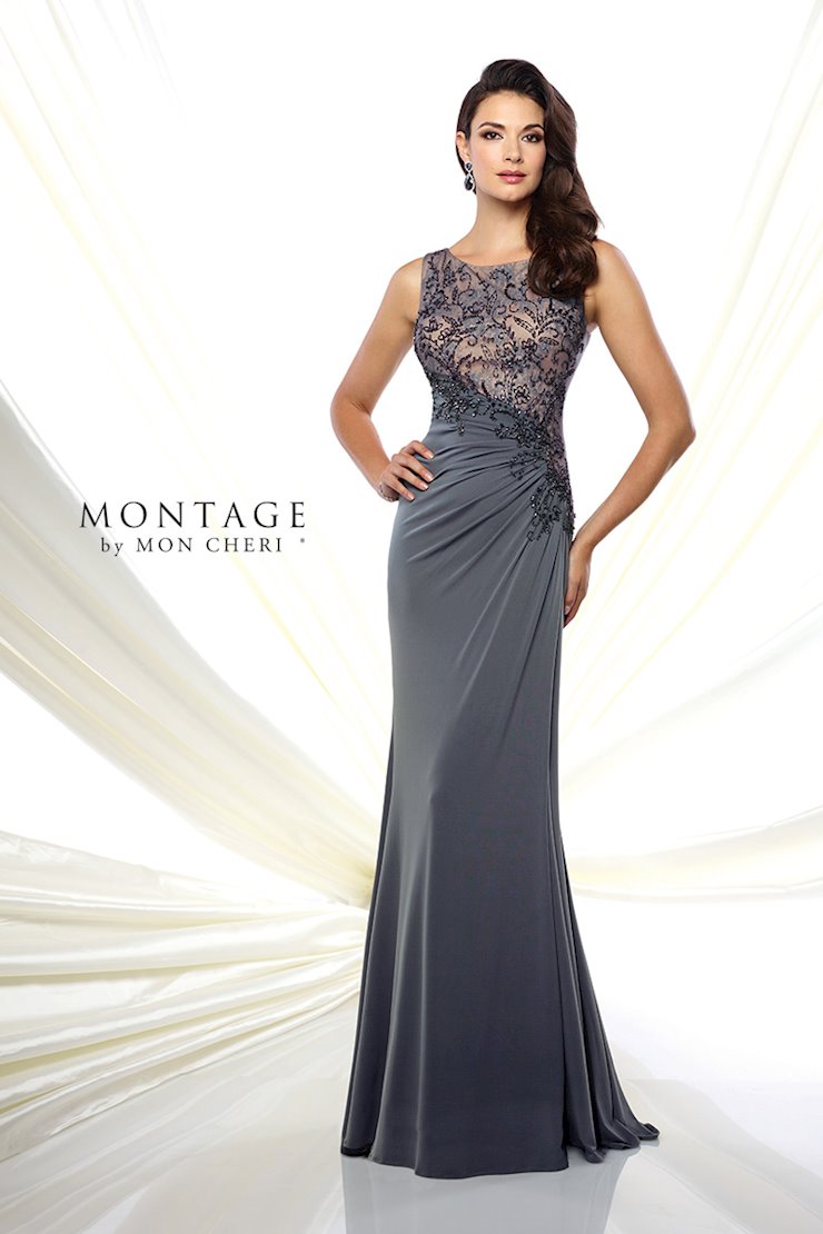 Pewter/Nude Montage 116947 Long Evening Lace A Line Mother of the