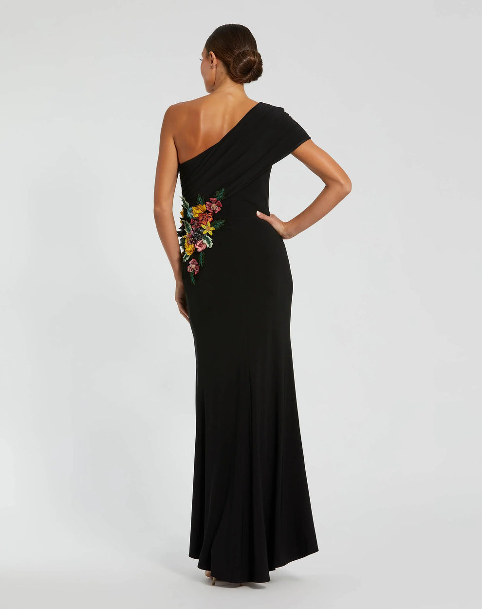 One-Shoulder Floor-Length Jersey Evening Gown Sheath Mac Duggal 11769
