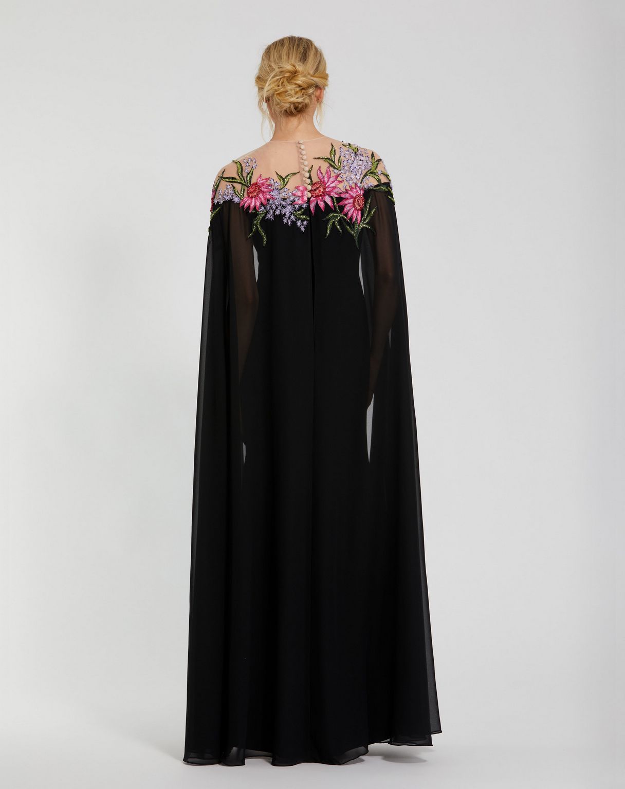 Formal Dresses Long Formal Evening Cape Dress Black Multi