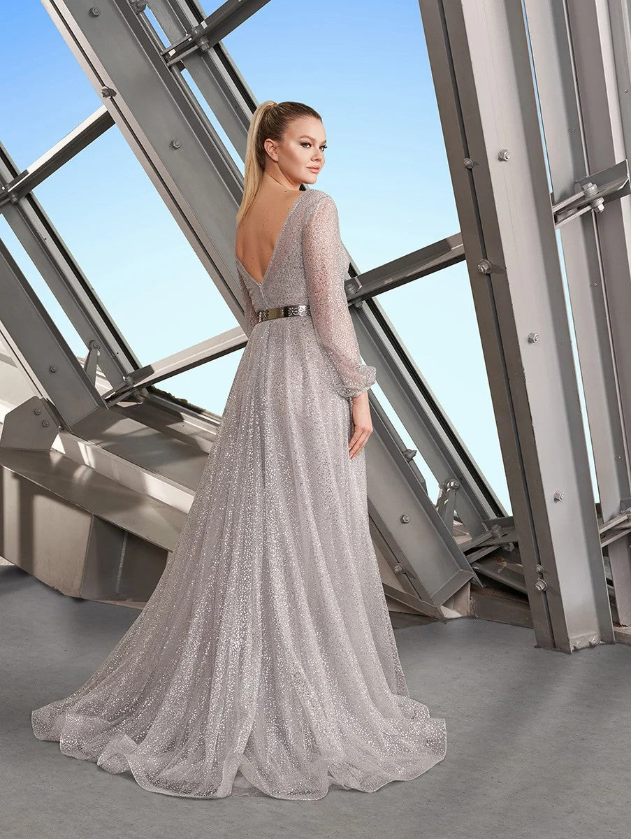 Formal Dresses Long Slit Formal Glitter Dress Silver