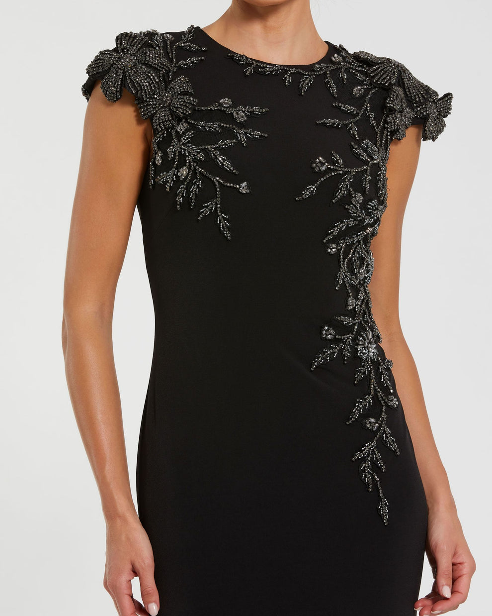 Formal Dresses Long Formal Beaded Floral Mother of the Bride Dress Black Multi