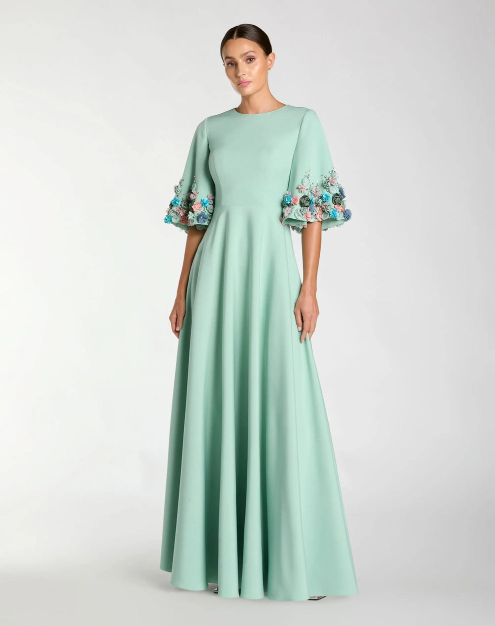 Crew/High-Neck Floor-Length Crepe Formal A-Line Mac Duggal 9911854P
