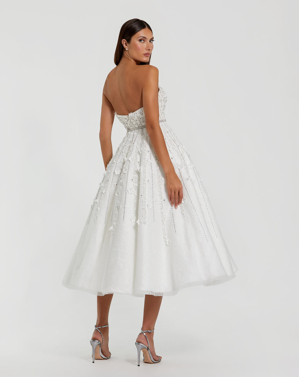 Wedding Dresses 3D Floral Midi A Line Short Wedding Dress Mac Duggal 11865 Ivory