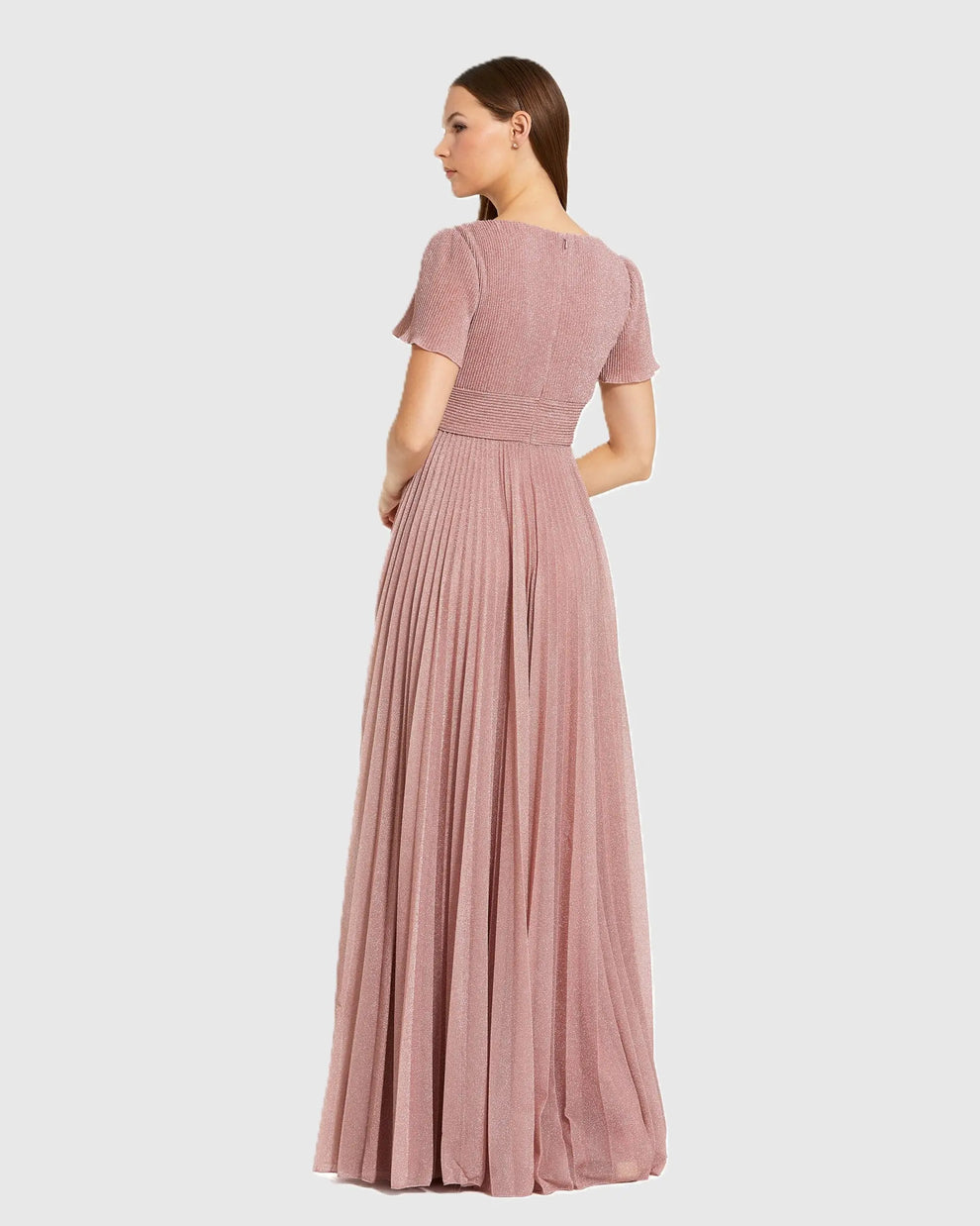 Mother of the Bride Dresses Pleated Long Formal Metallic Mother of the Bride Dress Mac Duggal 11881 Dusty Rose