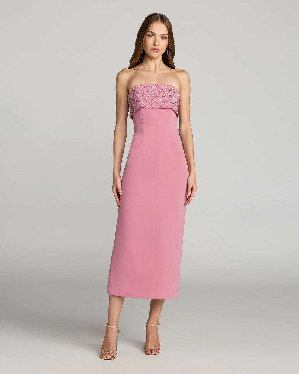 Strapless Tea-Length Crepe Cocktail Dress by Mac Duggal 11883 in Orchid