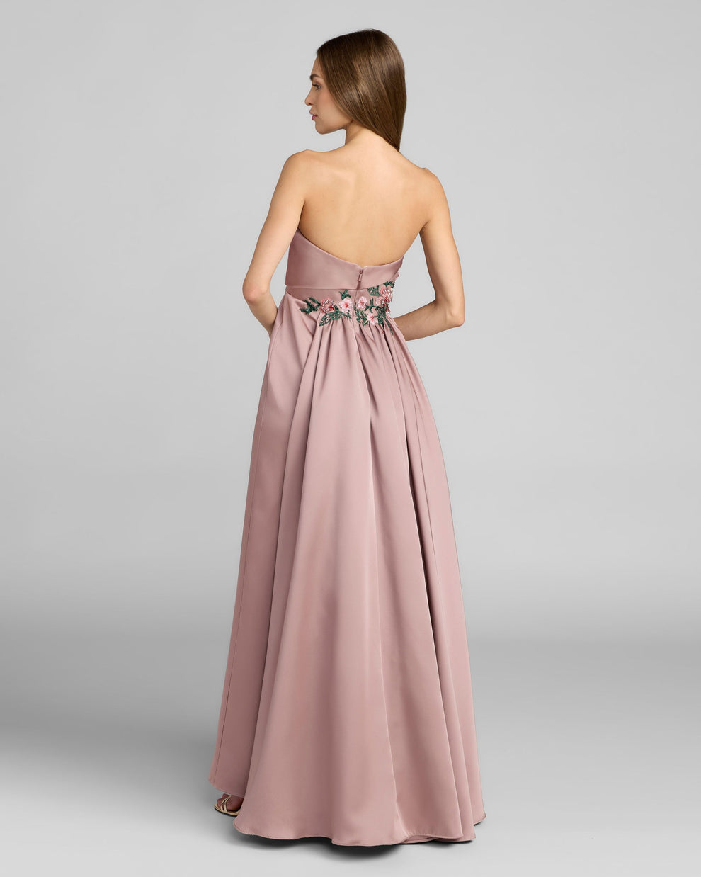 Strapless Straight Neck Floor-Length Satin Evening A-Line Mac Duggal 11894