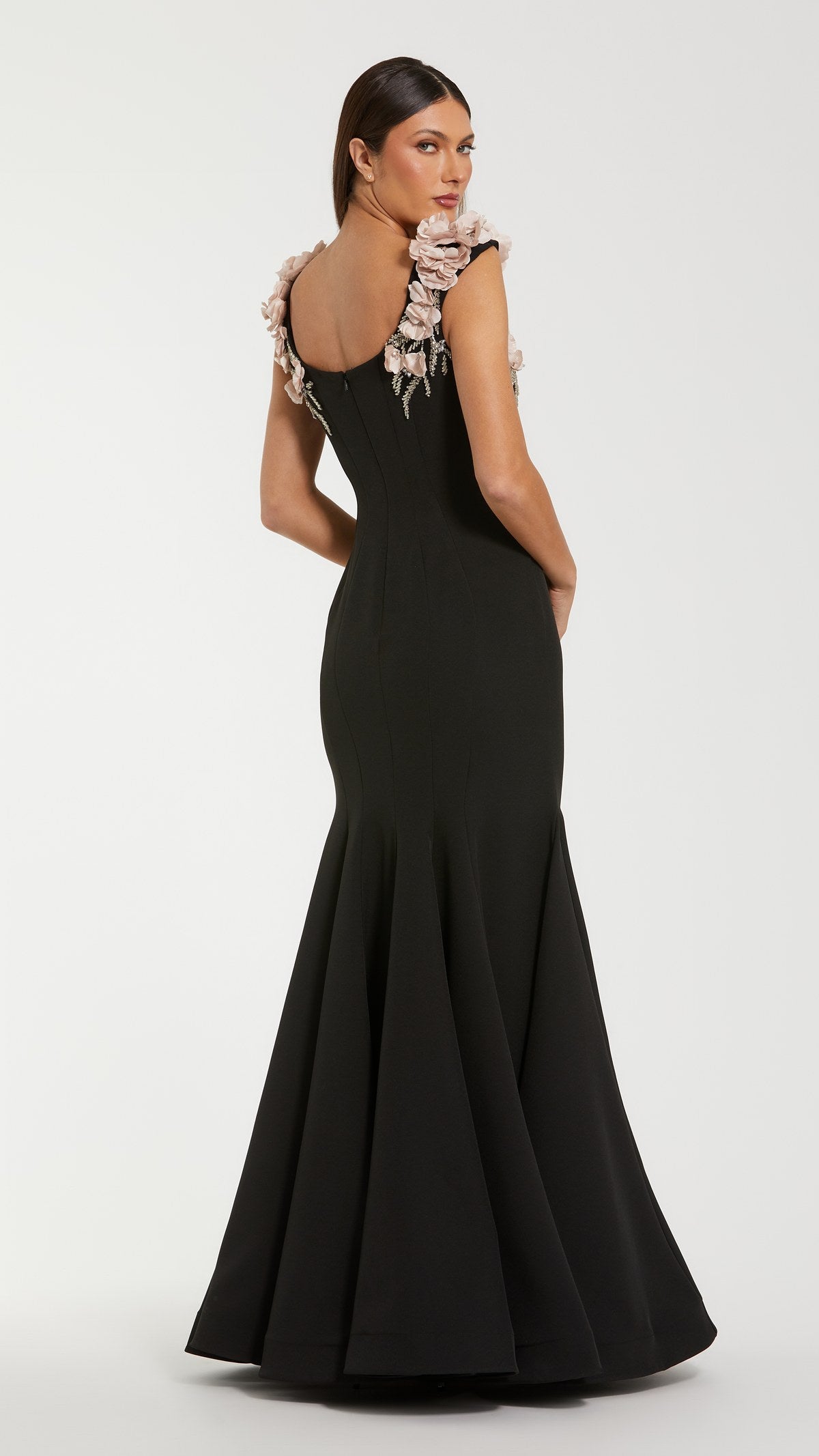 Mac Duggal style 11944 in Black Cream, back view