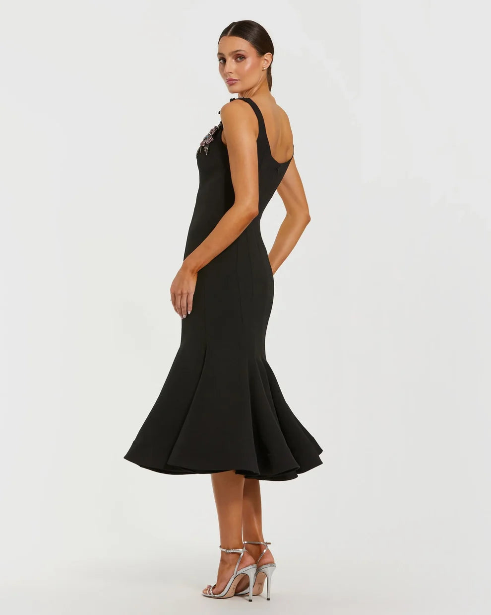 Cocktail Dresses Floral Midi Short Cocktail Dress Mac Duggal 11948 Black
