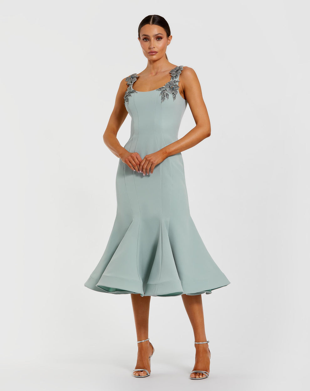 Cocktail Dresses Floral Midi Short Cocktail Dress Mac Duggal 11948 Seafoam