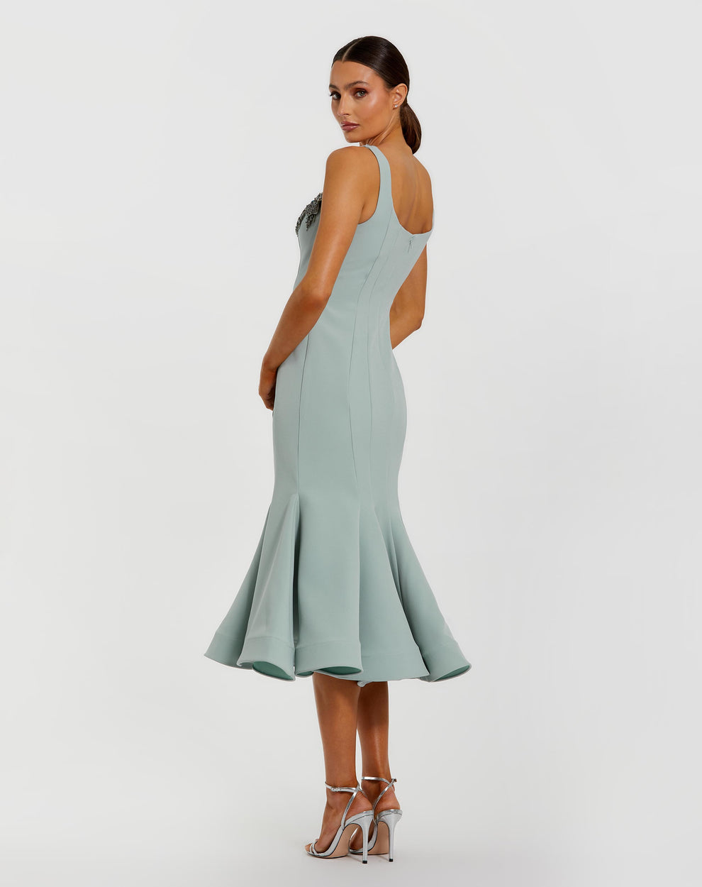 Cocktail Dresses Floral Midi Short Cocktail Dress Mac Duggal 11948 Seafoam