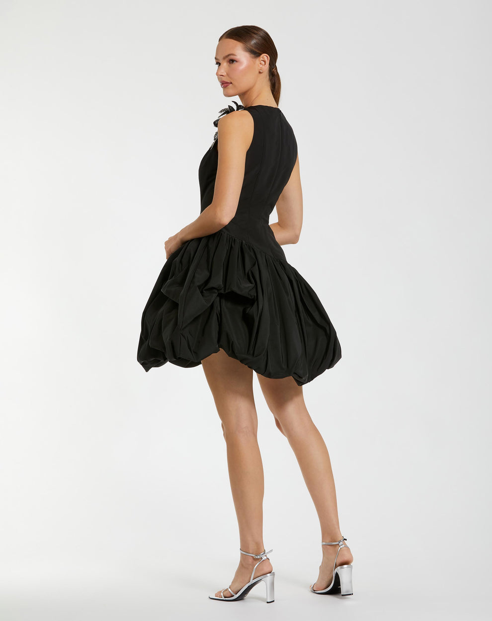 Crew High-Neck Mini Short Satin Cocktail Fit & Flare Mac Duggal 11952