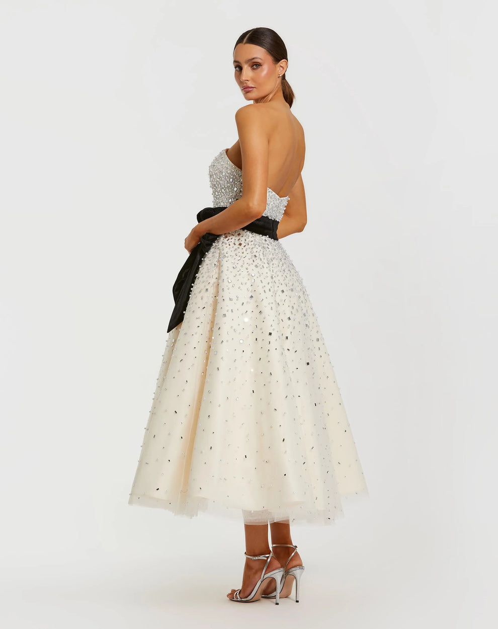 Prom Dresses Homecoming Beaded A Line Midi Prom Dress Black Cream