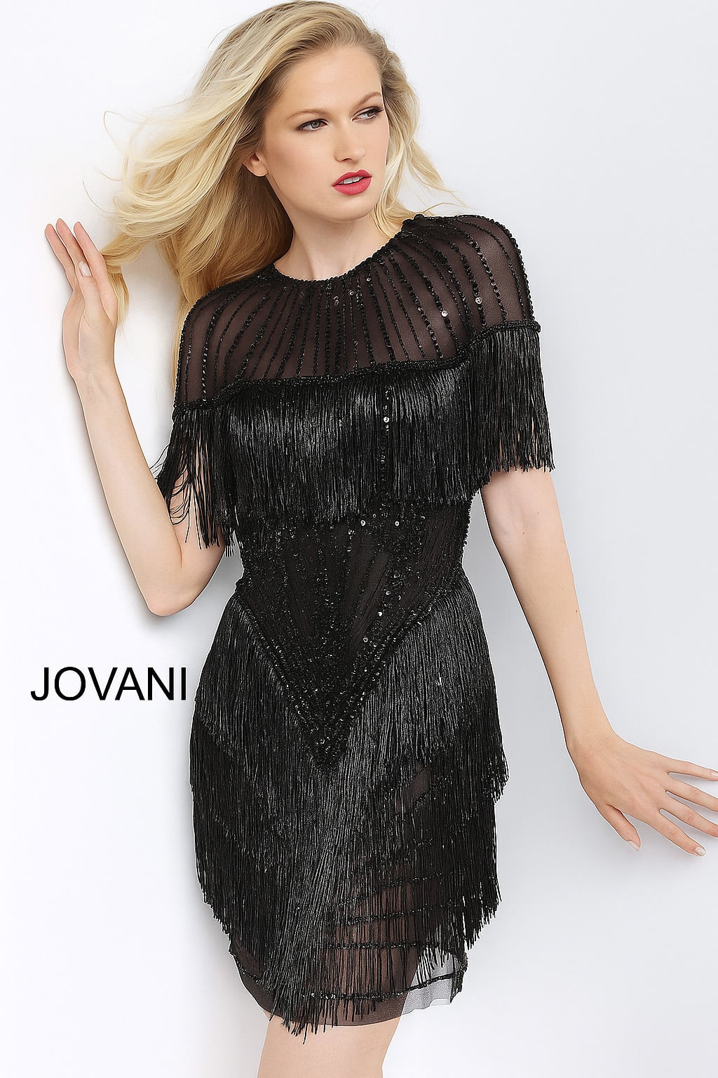Illusion Mini Mesh Cocktail Sheath/Column Jovani 11999