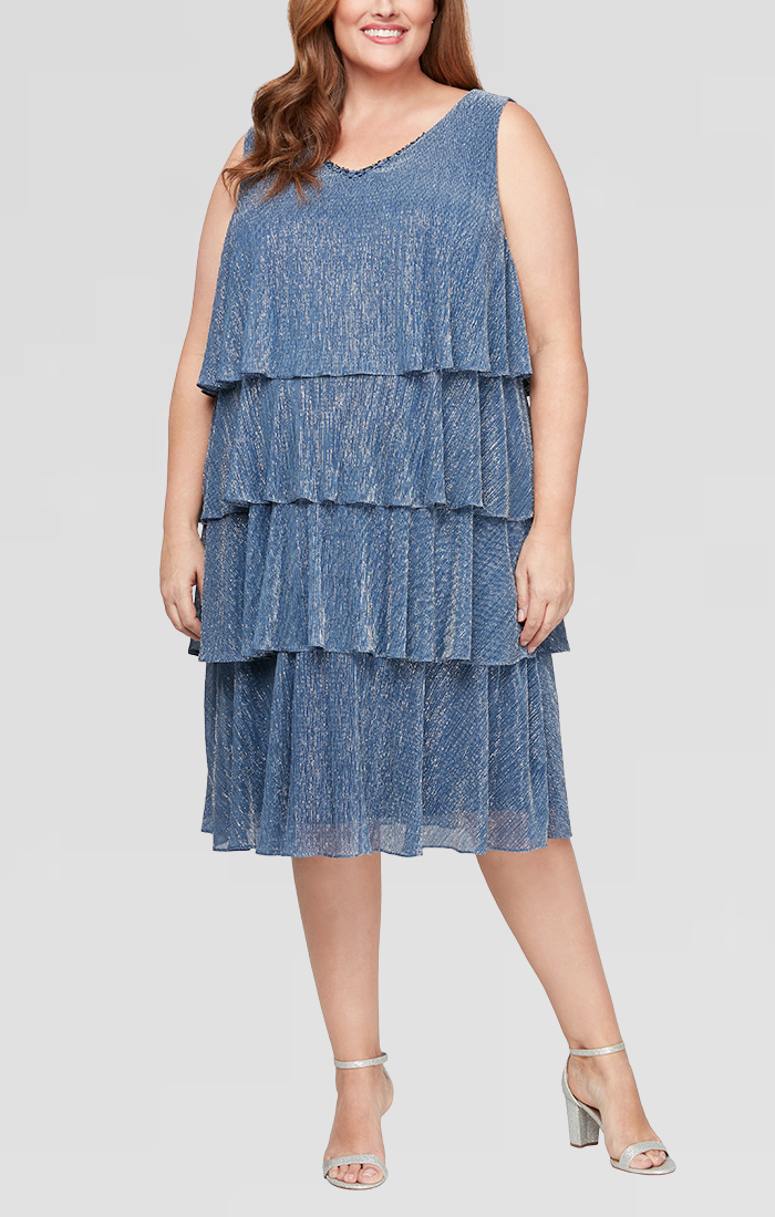Wedgewood V-Neck Knee-Length Chiffon Dress with Embellished Waist and Sheer Capelet SL Fashions 9455236