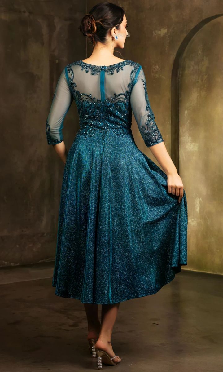Illusion Tea-Length Lace Evening Gown A-Line May Queen 2124