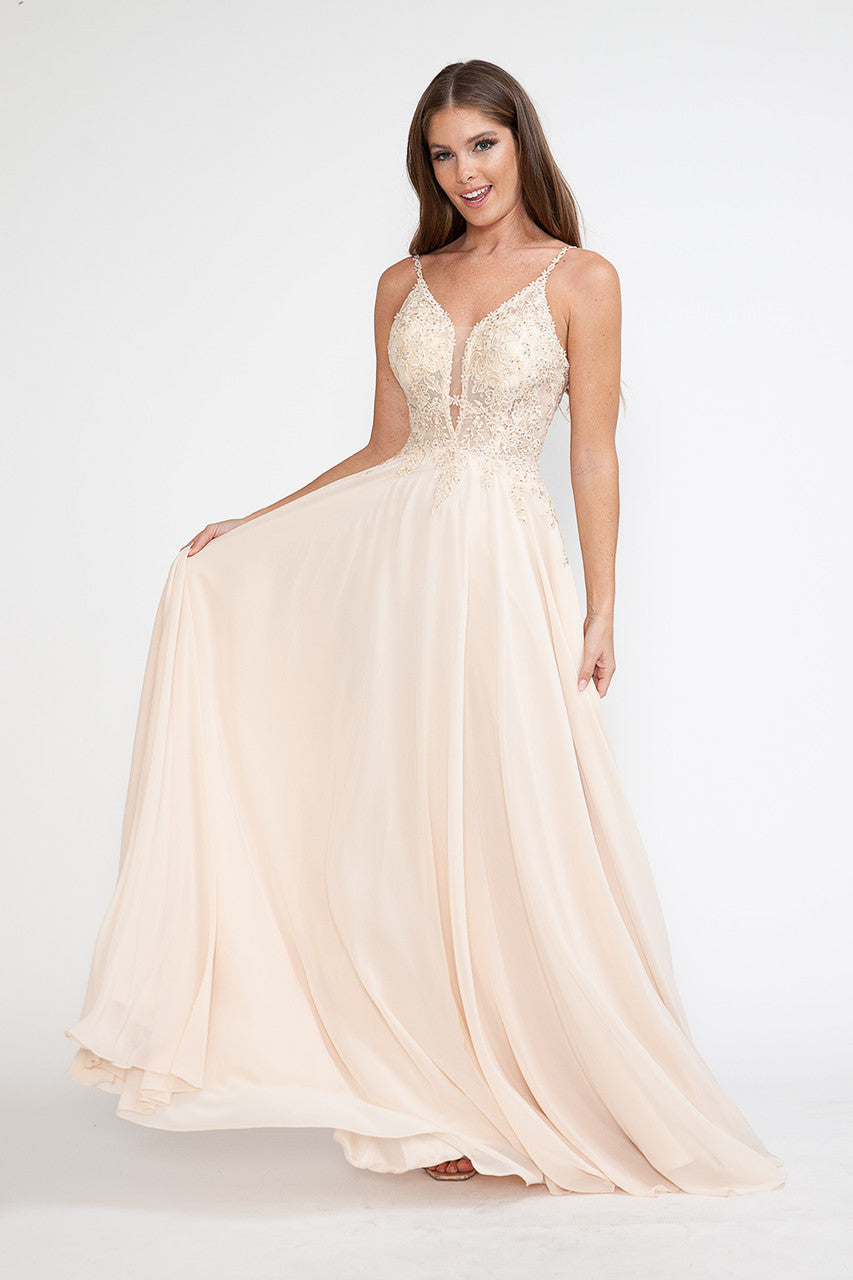 Prom Dresses Long Formal Floral Evening Prom Dress Lenovia 8185 Champagne Gold