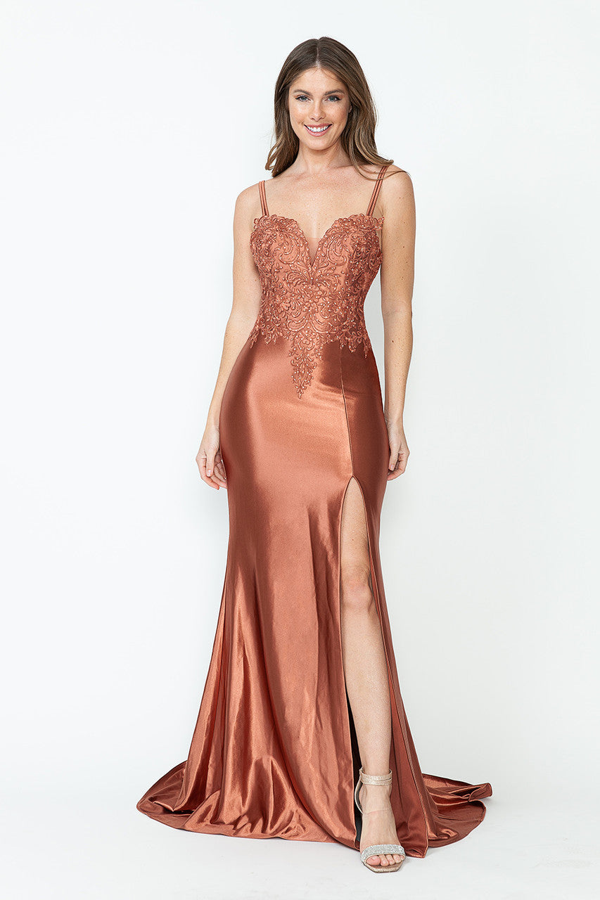 Formal Dresses Long Formal Beaded Lace Slit Dress Lenovia 8175 Sienna