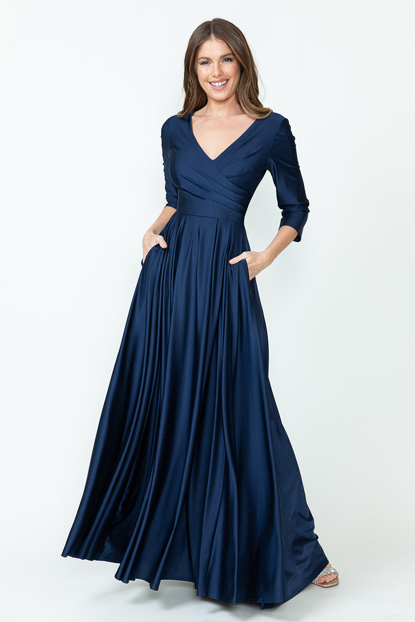 Mother of the Bride Dresses Pleated Formal Long Mother of the Bride Dress Lenovia 5243 Navy Blue