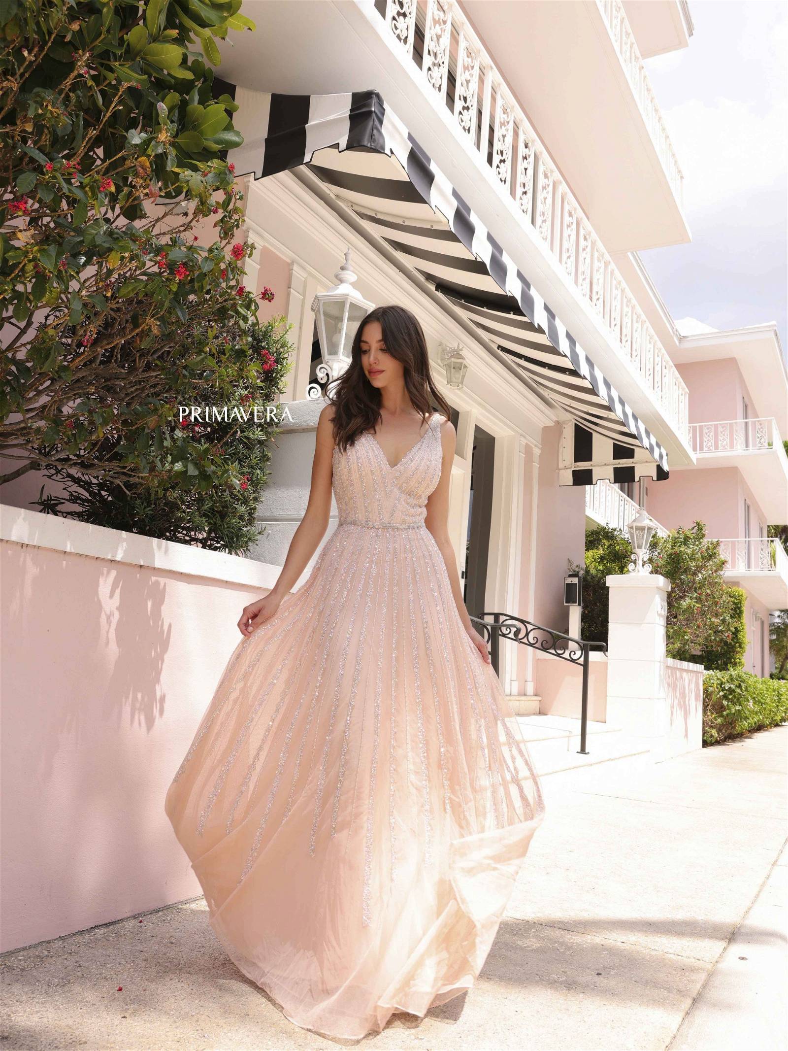 Prom Dresses A Line Long Formal Beaded Prom Gown Blush