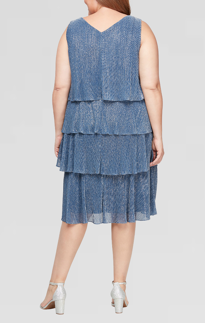 Wedgewood V-Neck Knee-Length Chiffon Dress with Embellished Waist and Sheer Capelet SL Fashions 9455236