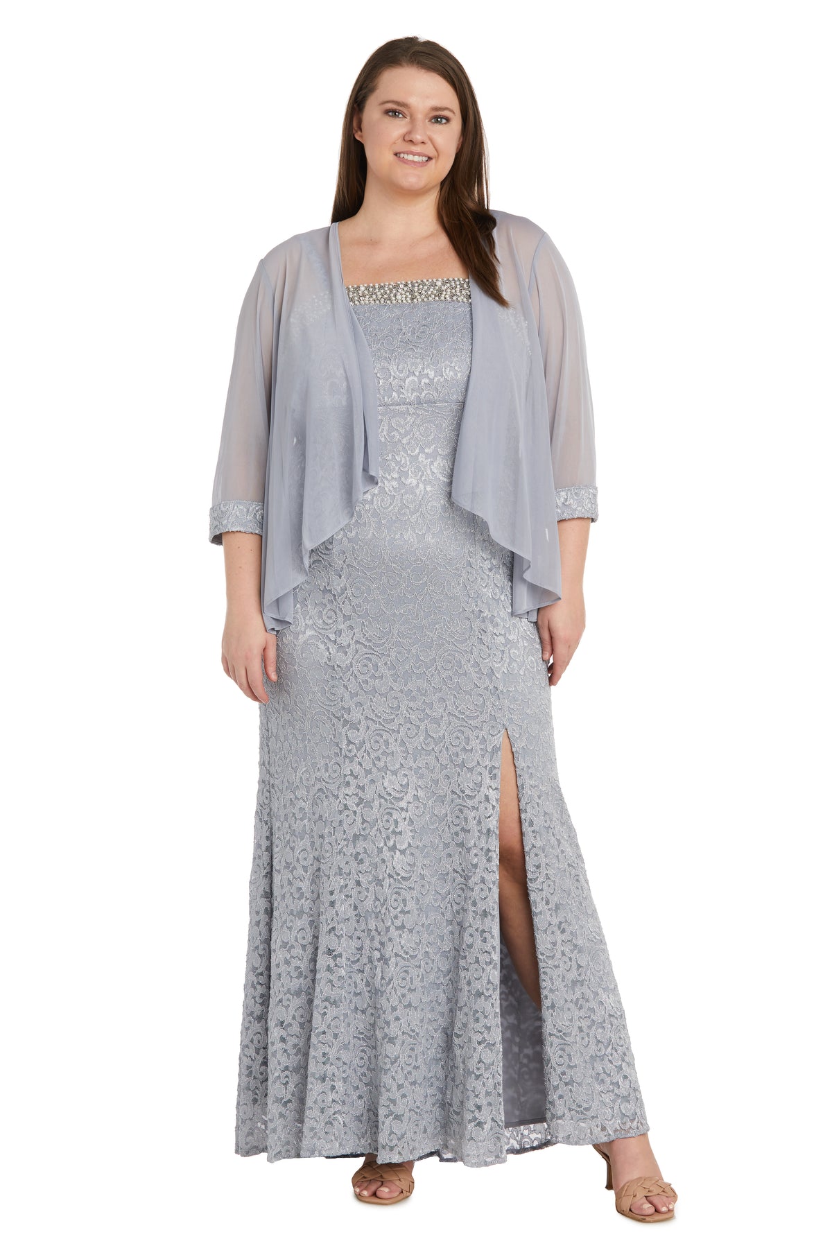 Silver R&M Richards 1241W Long Formal Plus Size Dress