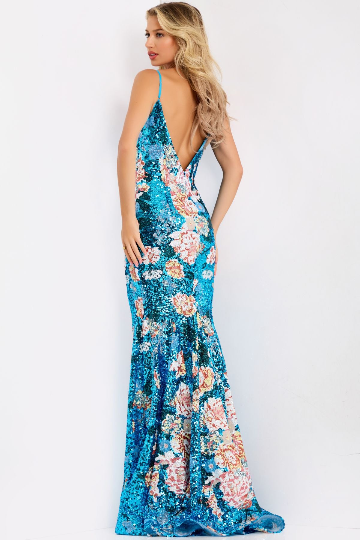 Prom Dresses Long Formal Mermaid Sequin Floral Prom Dress Peacock/Multi