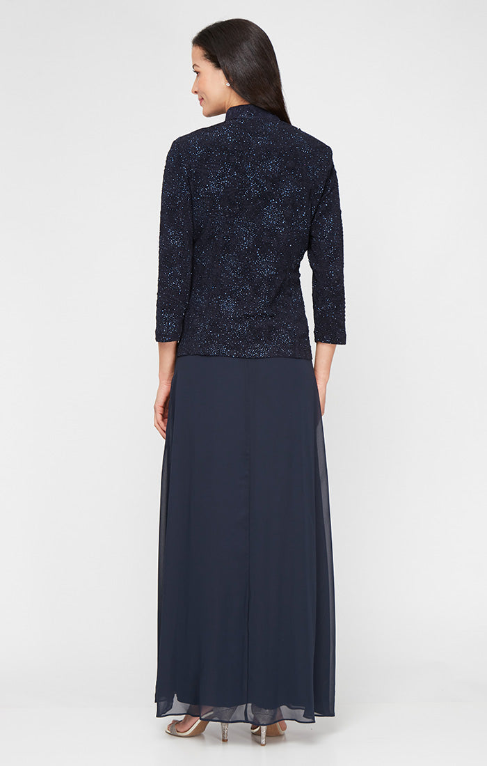 Mother of the Bride Dresses Long Mother of the Bride Glitter Formal Petite Jacket Dress Navy