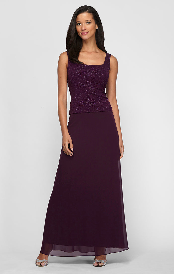 Mother of the Bride Dresses Long Mother of the Bride Glitter Formal Petite Jacket Dress Eggplant