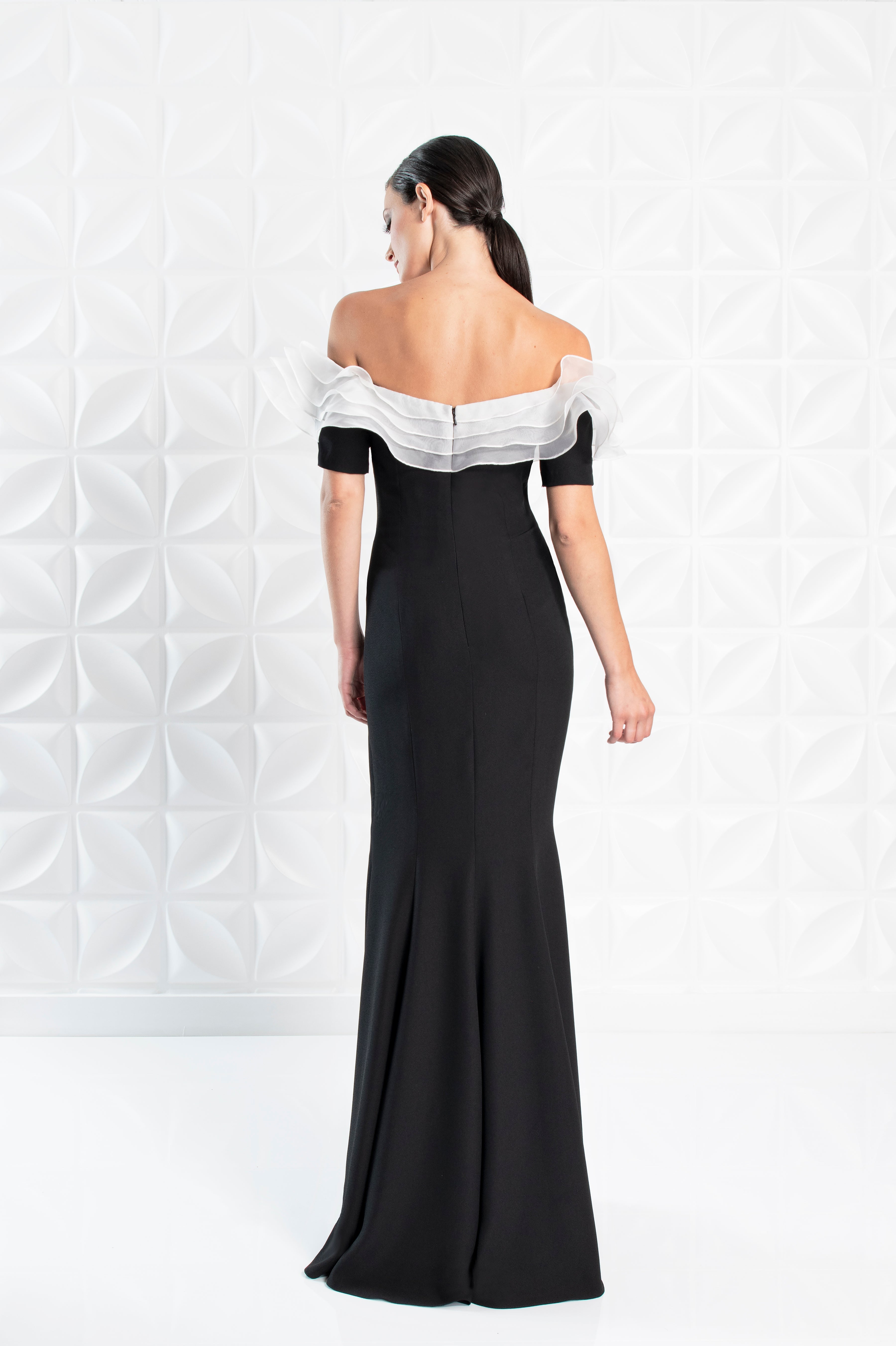 Formal Dresses Long Ruflle Formal Evening Dress Black White