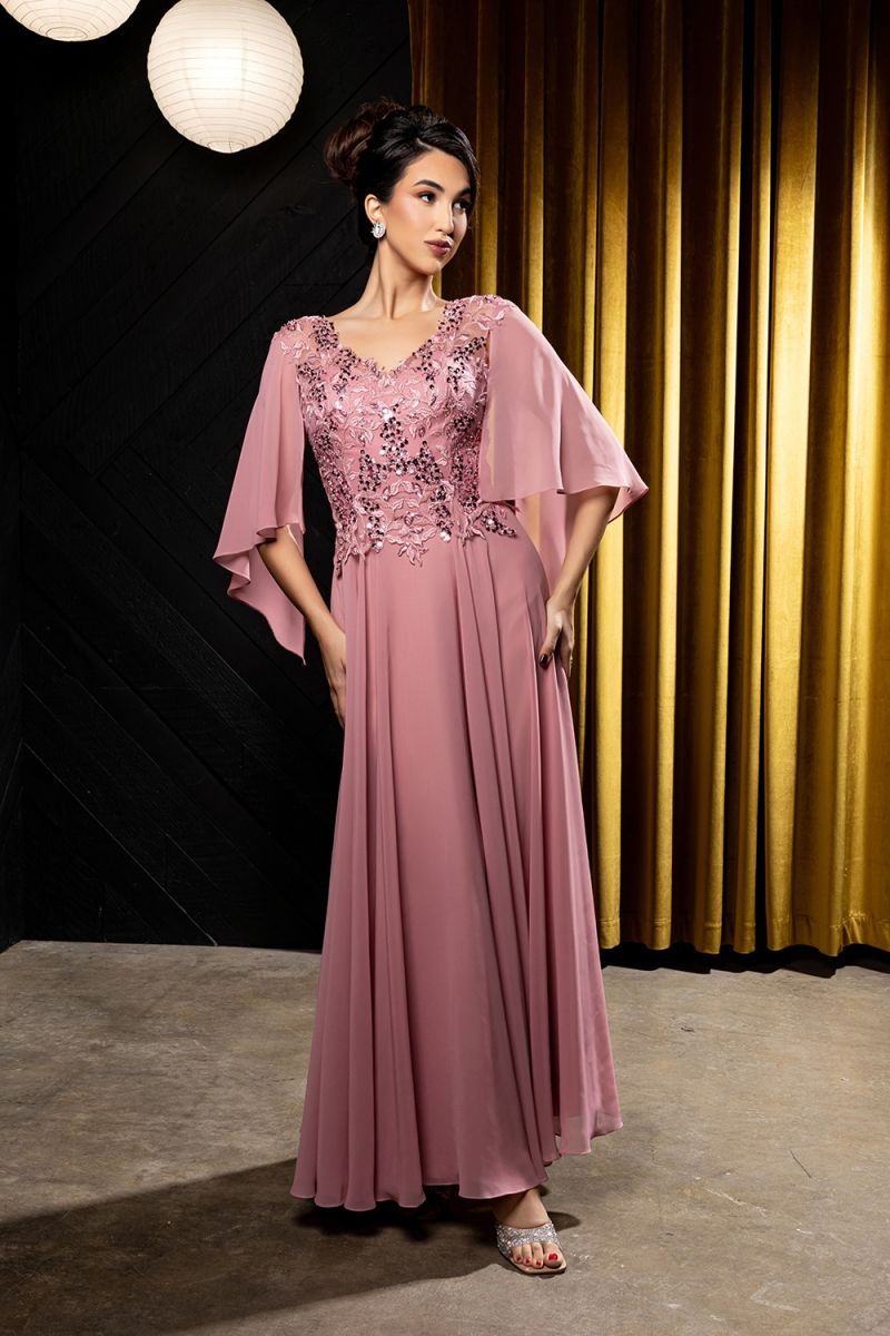 Illusion Floor-Length Chiffon Formal A-Line May Queen 2233