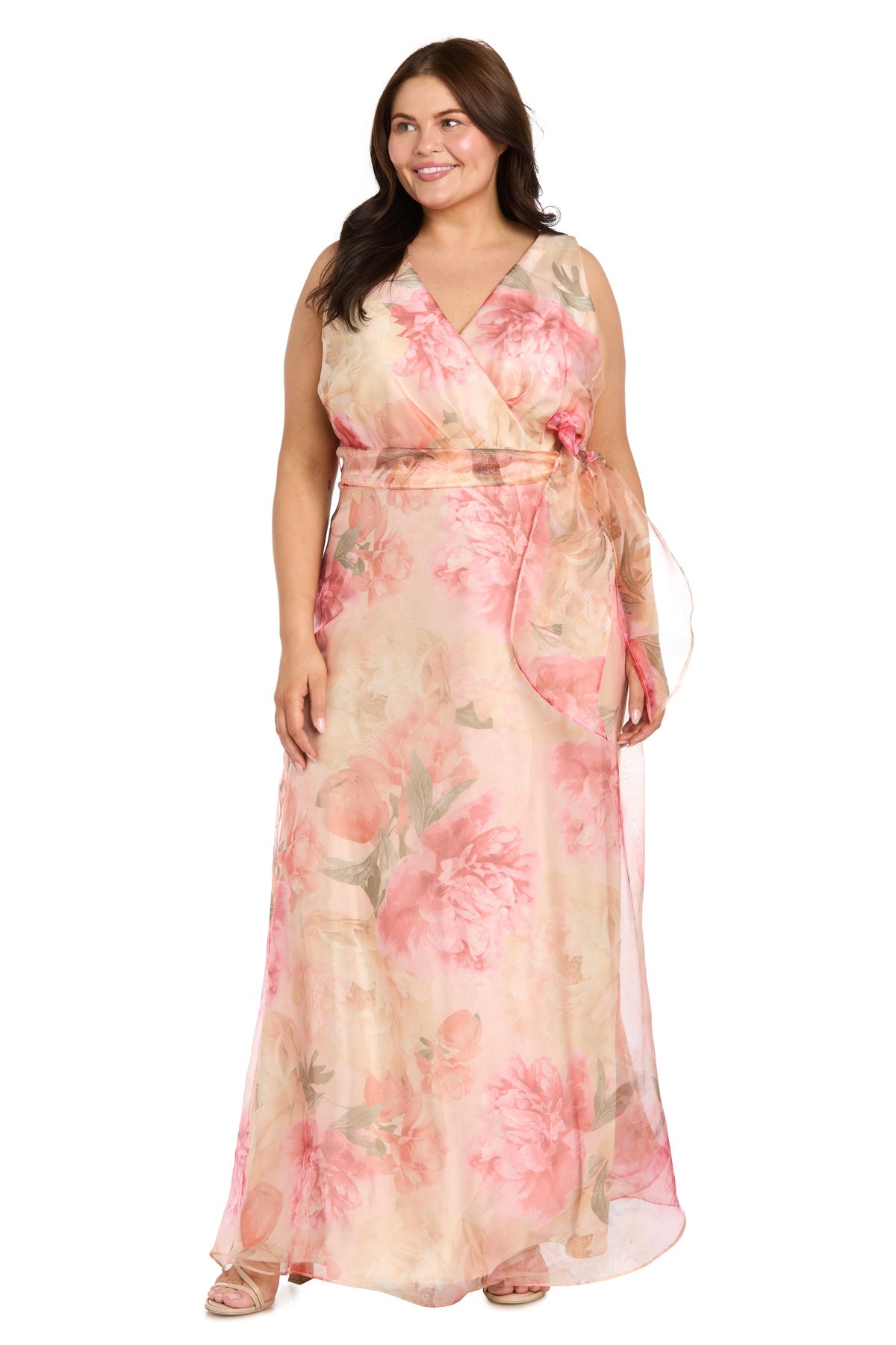 V-Neck Floor-Length Organza Formal A-Line Plus Size Gown R&M Richards 1264W