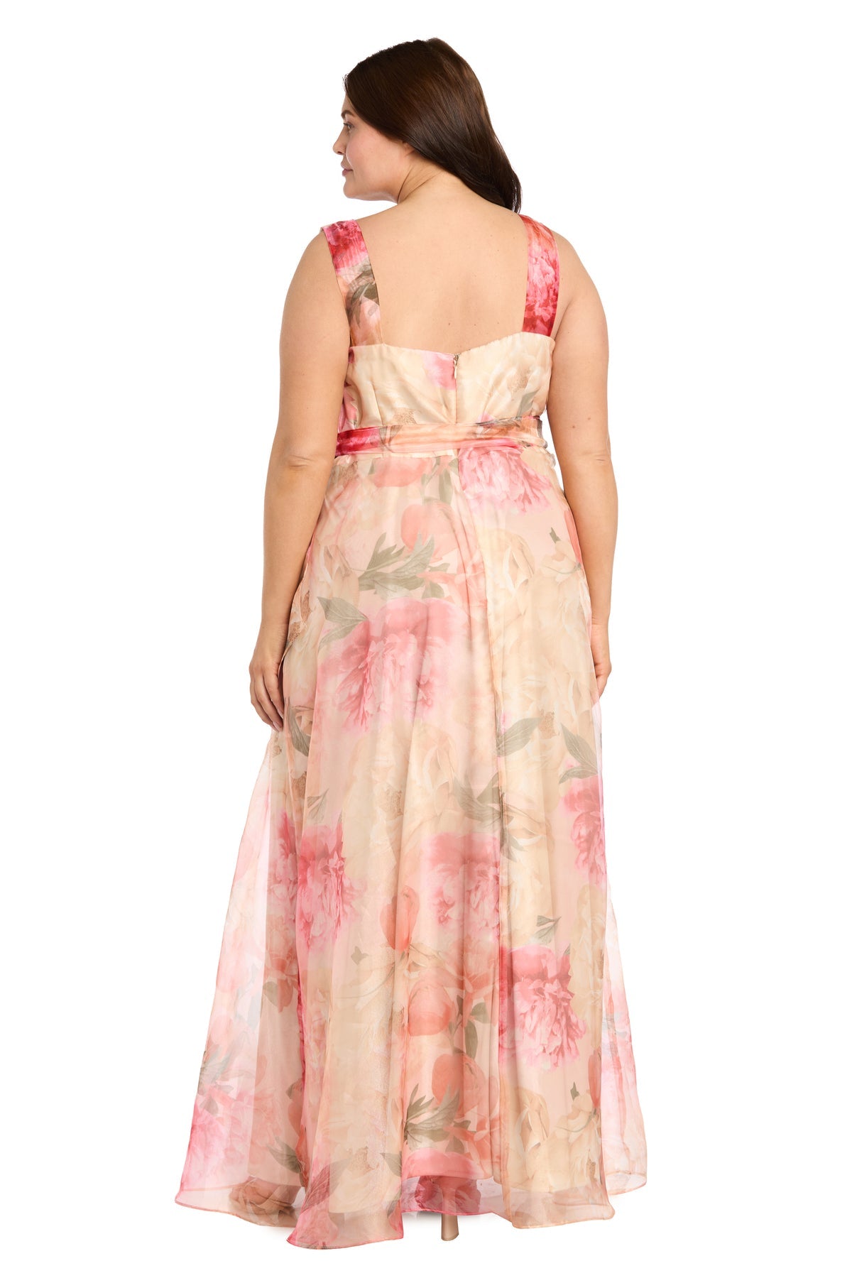 V-Neck Floor-Length Organza Formal A-Line Plus Size Gown R&M Richards 1264W