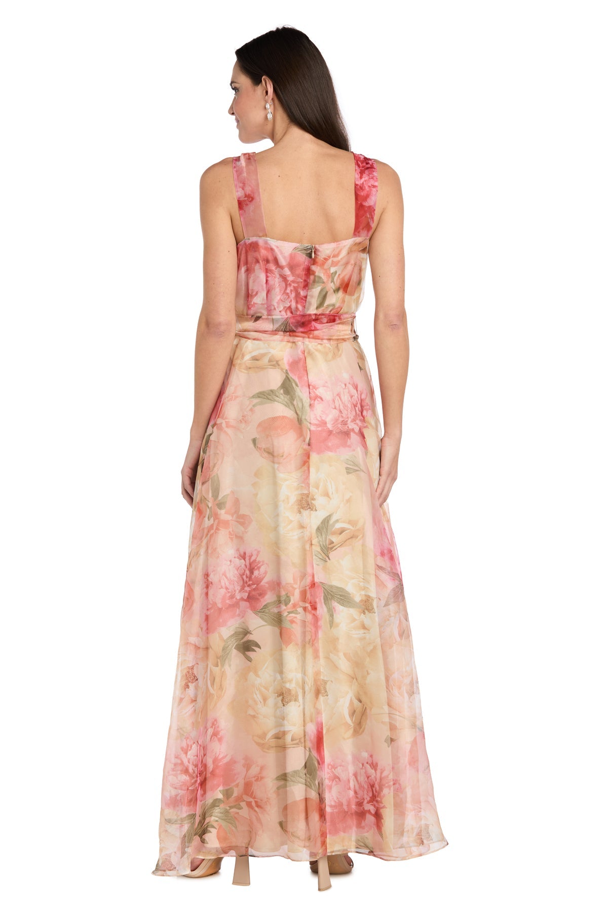 V-Neck Floor-Length Floral Organza Formal A-Line Gown R&M Richards 1264
