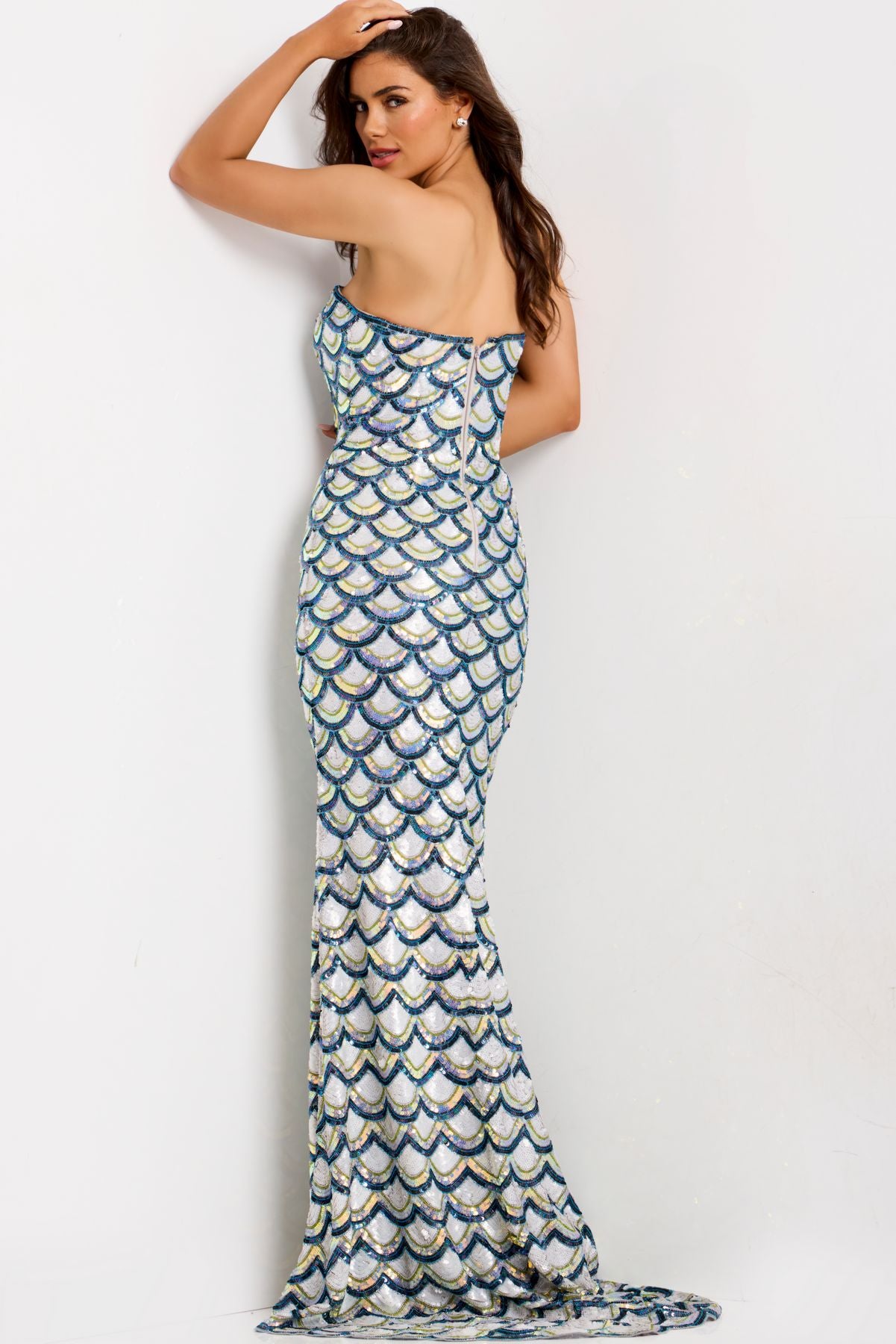 Prom Dresses Sequin Formal Long Mermaid Prom Dress Off White/Multi