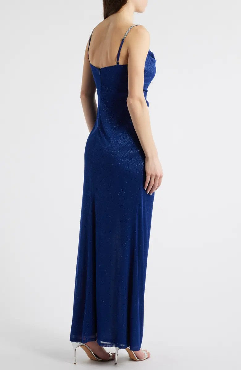 Jump Apparel 13074 Fitted Long Formal Metallic Prom Dress