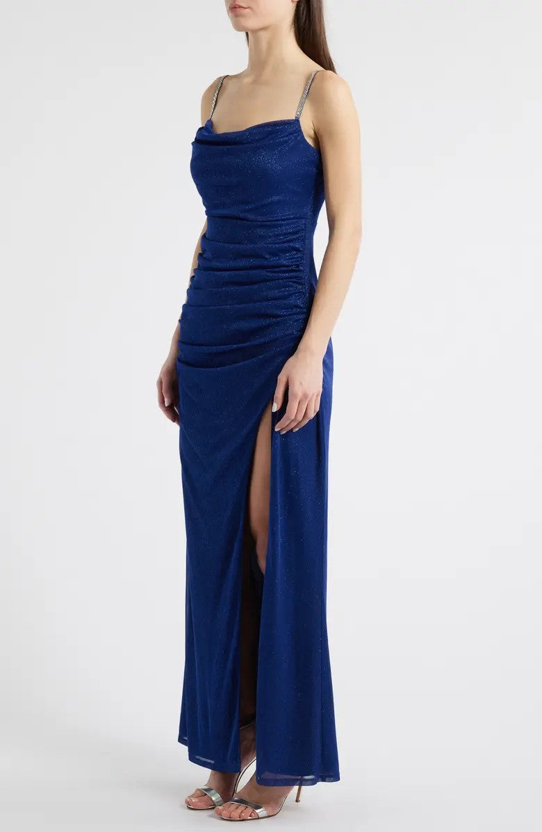 Jump Apparel 13074 Fitted Long Formal Metallic Prom Dress