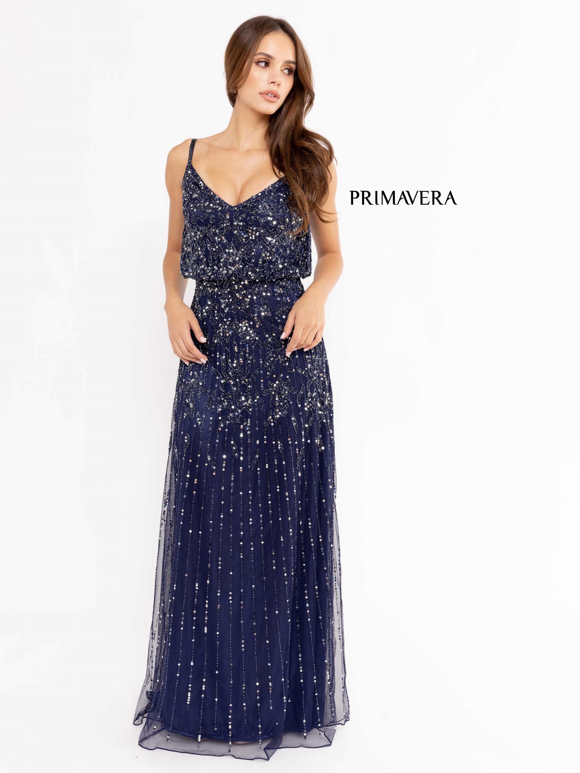 V-Neck Floor-Length Mesh Formal A-Line Gown - Primavera Couture PC13104