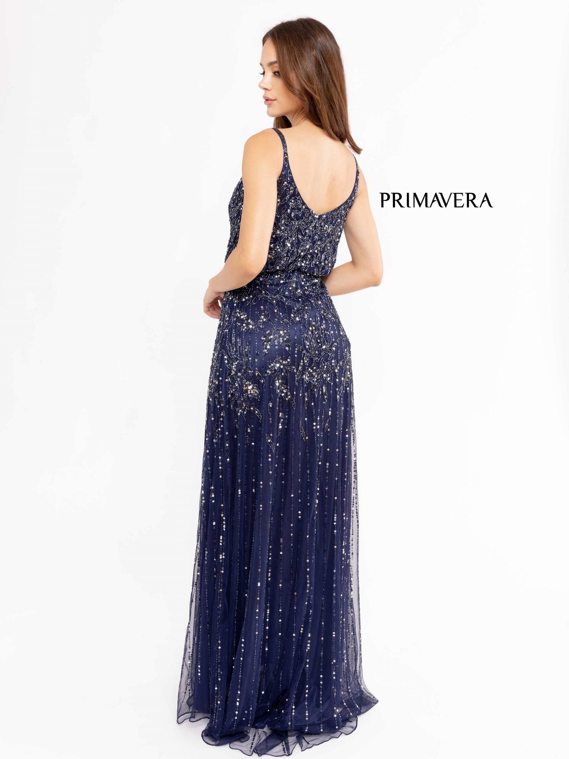 V-Neck Floor-Length Mesh Formal A-Line Gown - Primavera Couture PC13104