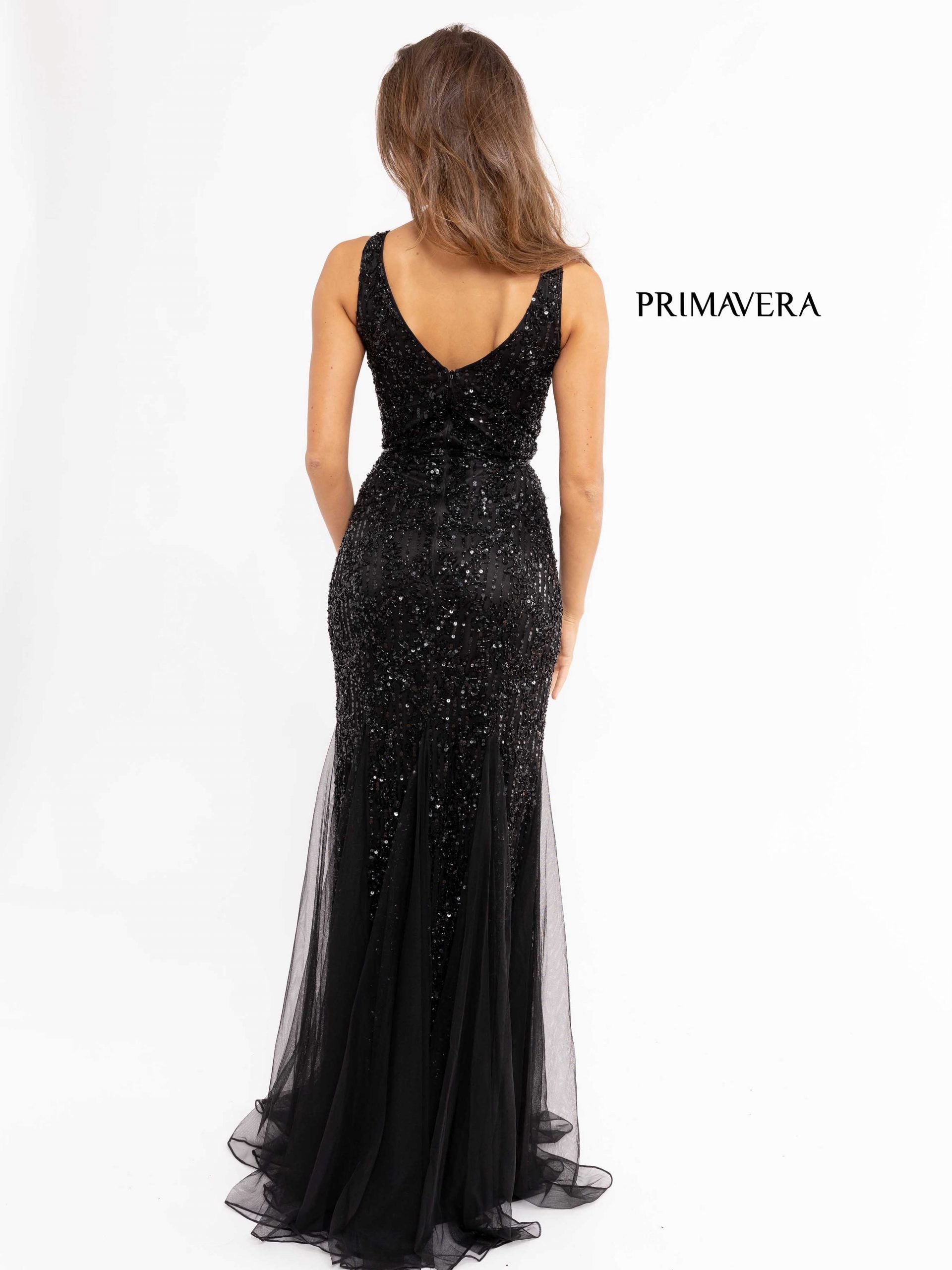 V-Neck Floor-Length Beaded Tulle Formal Mermaid Gown - Primavera Couture PC13107