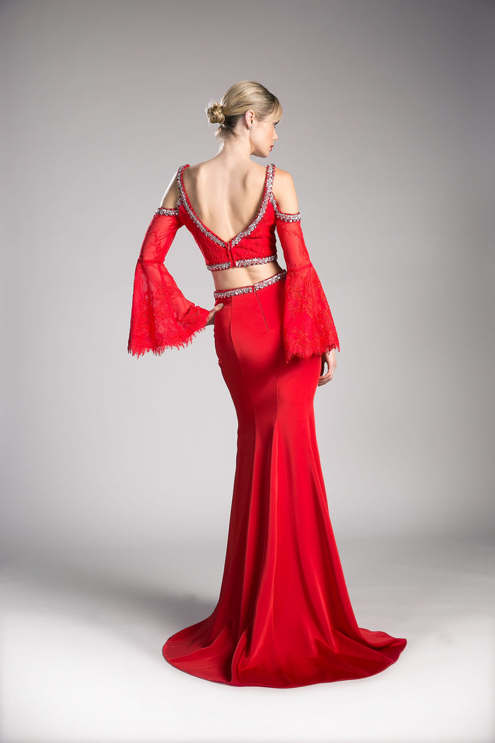 Prom Dresses Long Fitted Two Piece Formal Dress Red
