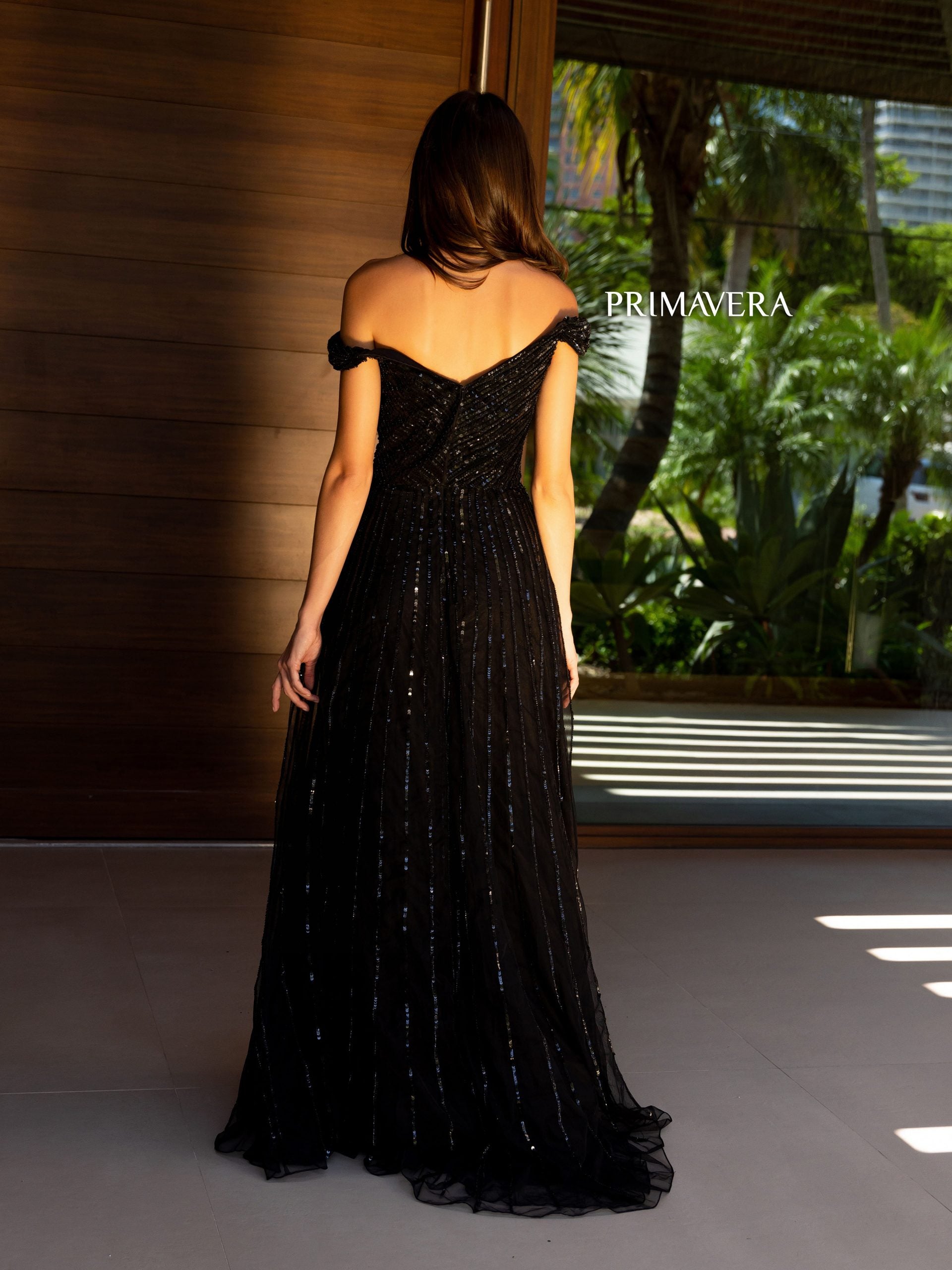 Off-the-Shoulder Floor-Length Sequin Formal A-Line Gown - Primavera Couture PC13125
