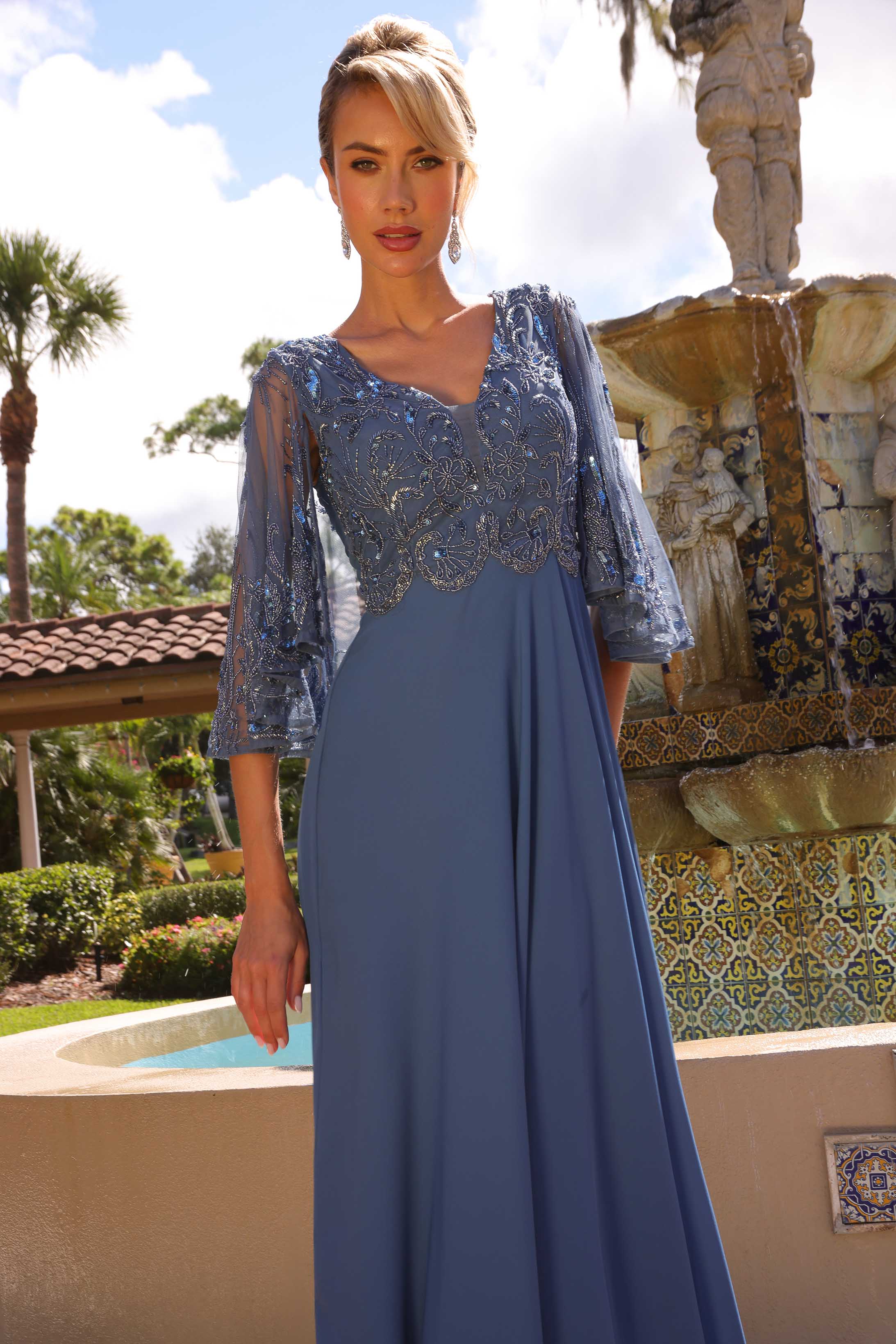 Mother of the Bride Dresses Long Formal Evening Mother of the Bride Beaded Dress Primavera Couture 13162 Slate Blue