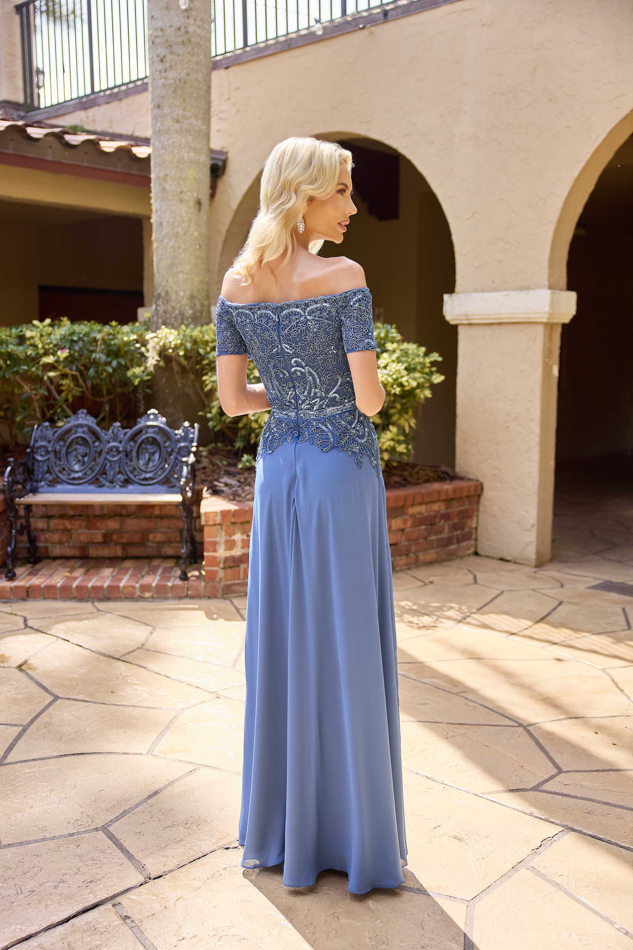 Mother of the Bride Dresses Long Pleated Beaded Formal Mother of the Bride Dress Primavera Couture 13164 Slate Blue