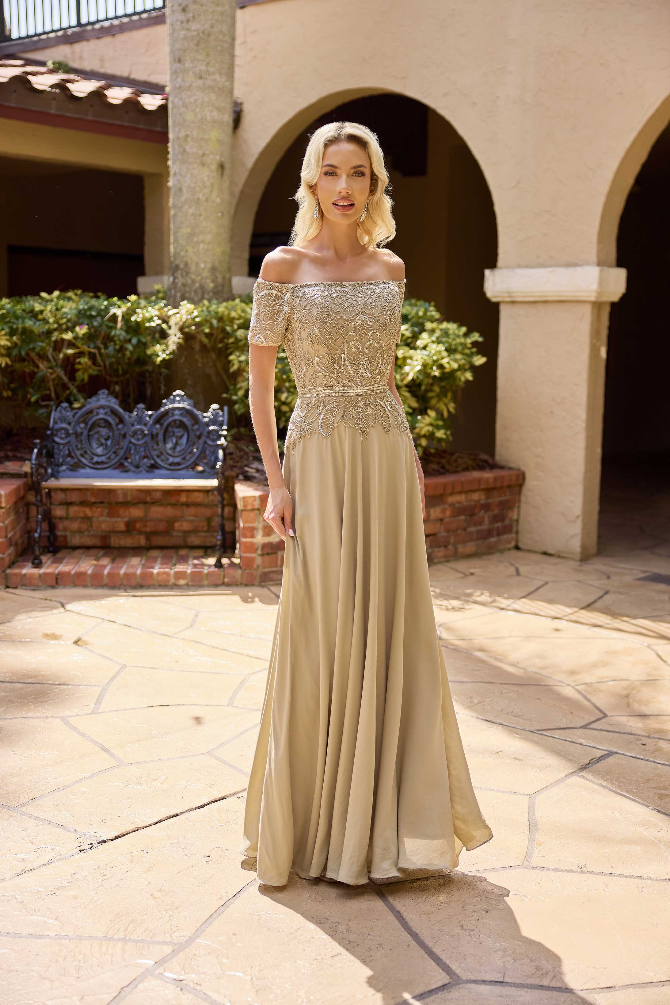 Mother of the Bride Dresses Long Pleated Beaded Formal Mother of the Bride Dress Primavera Couture 13164 Taupe