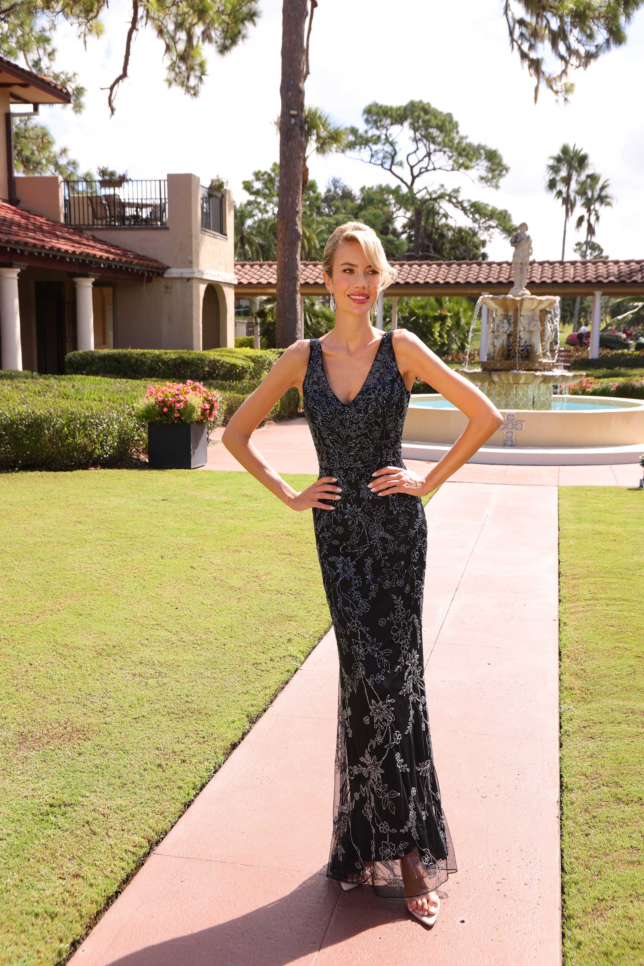 Formal Dresses Beaded Long Formal Fitted Dress Primavera Couture 13176 Black