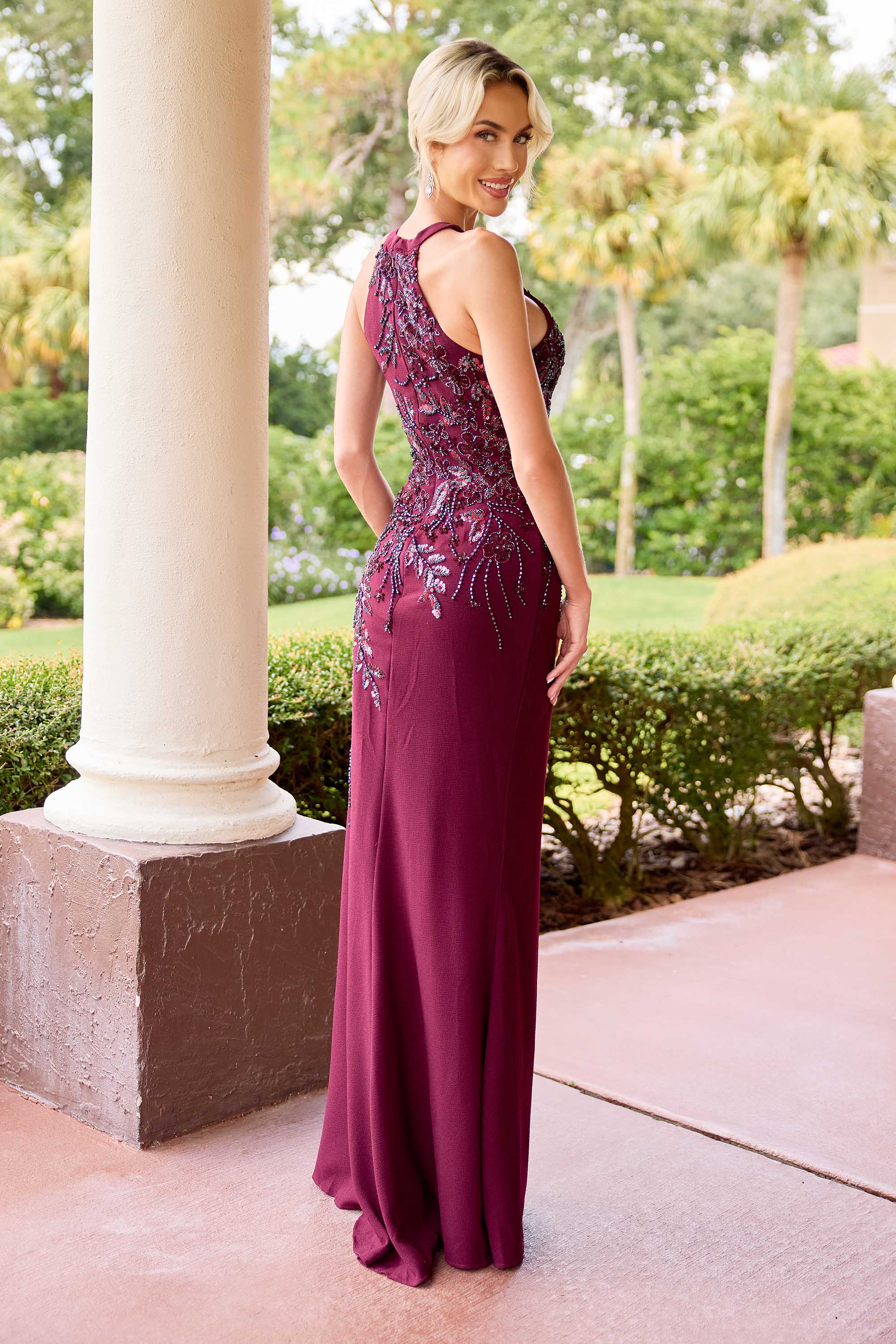 Formal Dresses Fitted Long Beaded Formal Dress Primavera Couture 13180 Burgundy